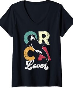 Womens Love Orca Vintage Retro, Killer Whale Gift Orcas V-Neck T-Shirt