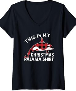 Womens Orca Killer Whales Christmas Pajama Gift Funny Orca Lover V-Neck T-Shirt