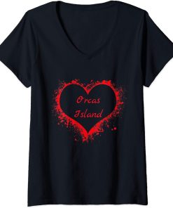 Womens Orcas Island WA City Pride Heart Love Strong Community Paint V-Neck T-Shirt