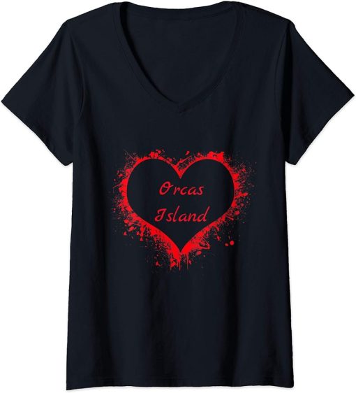 Womens Orcas Island WA City Pride Heart Love Strong Community Paint V-Neck T-Shirt