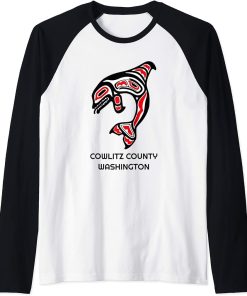 Cowlitz County WA Native American Indian Orca Killer Whale Raglan Baseball Tee