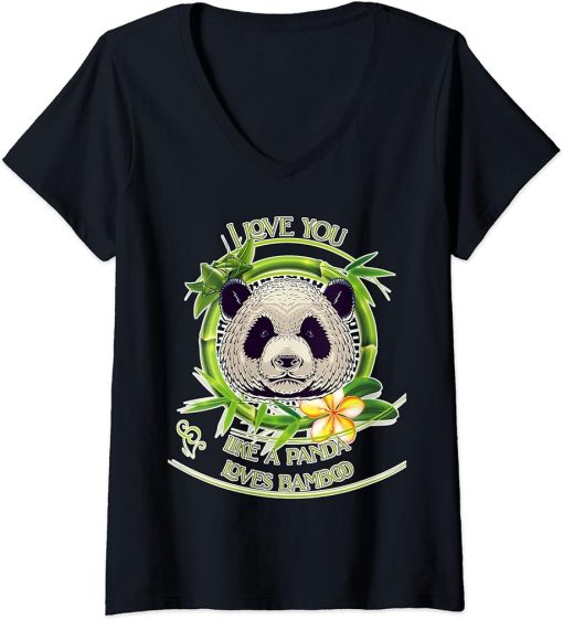 Womens Panda Bear Lover Like Pandas Love Bamboo I Love You V-Neck T-Shirt