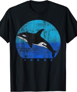 Retro Vintage Killer Whale Orca & Blue Sea Sky - Distressed T-Shirt